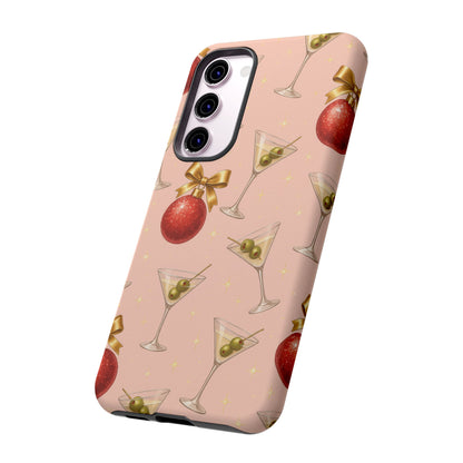 Cocktail Ornament Phone Case – Pink Martini & Cherry Pattern | Glossy or Matte for Iphone, Samsung Galaxy and Pixel