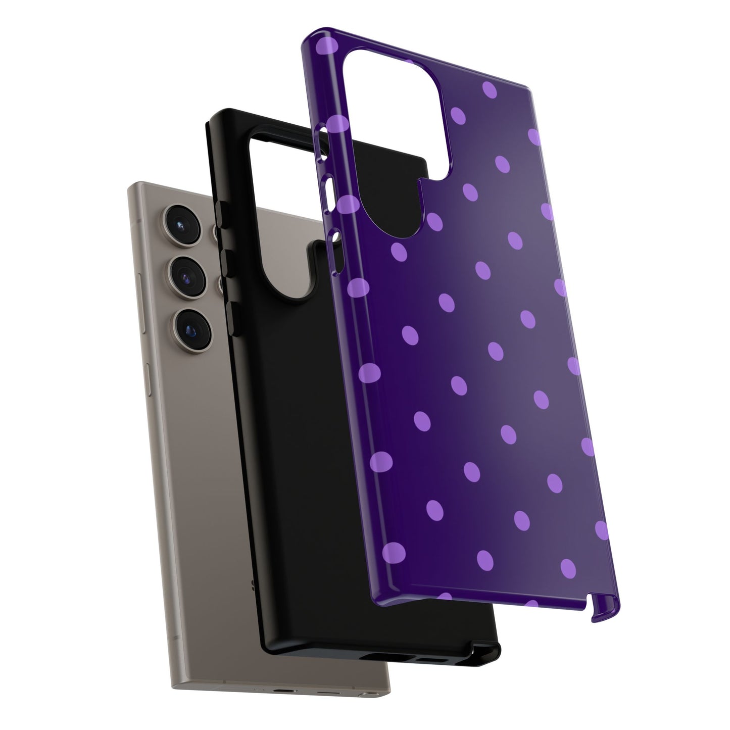 Purple Polka Dot Tough Phone Case – Cute Stylish Durable Protective Cover for Iphone, Samsung Galaxy and Pixel