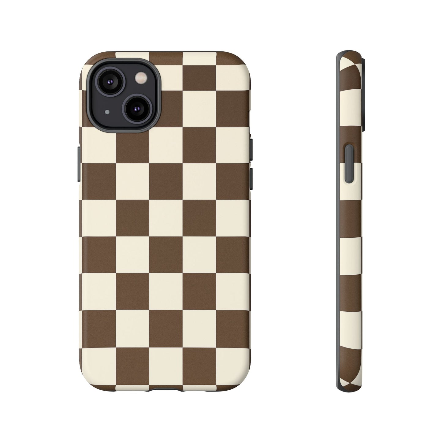 Mocha Checkerboard Phone Case | Neutral Aesthetic Checkered iPhone & Samsung Tough Case