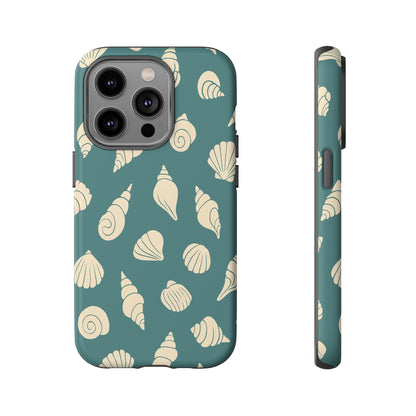 Seashell Pattern Phone Case | Teal Coastal Shells Tough Case for Iphone, Samsung Galaxy and Pixel