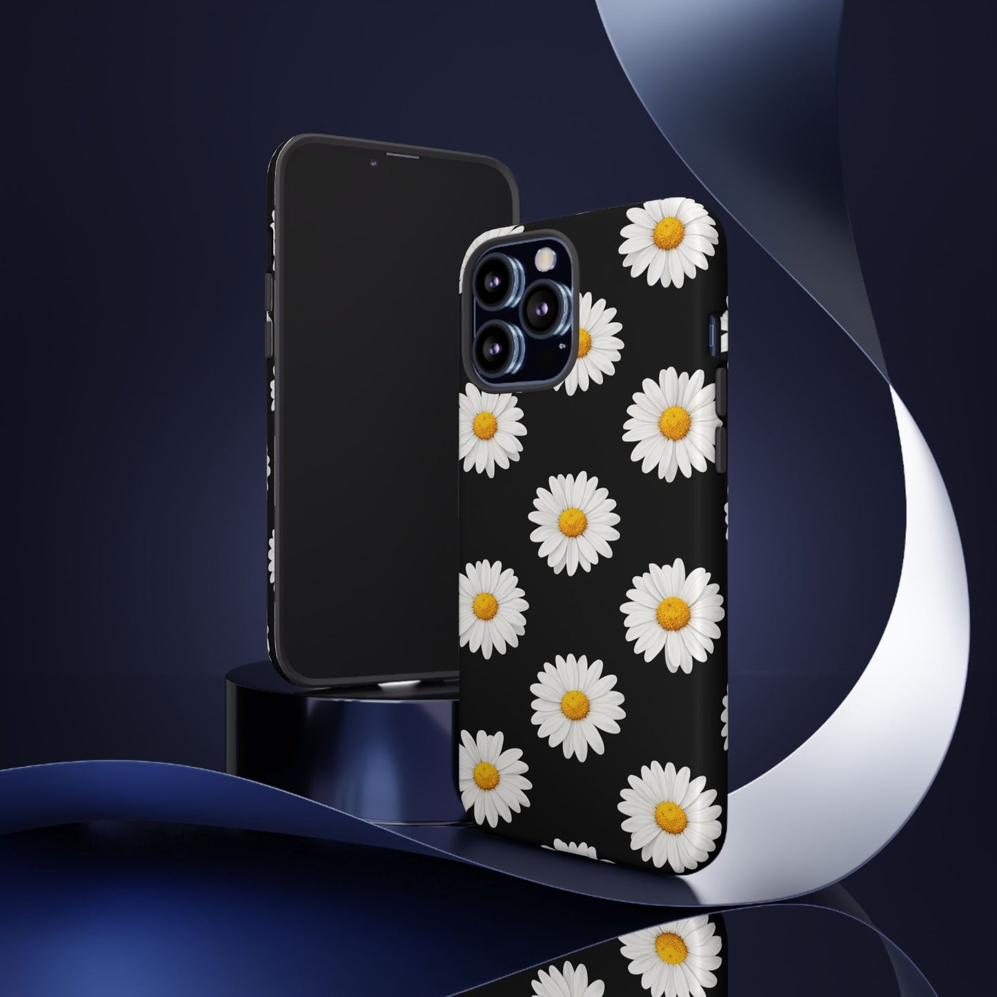 Black Daisy Floral Tough Phone Case – Cute Protective Cover for Iphone, Samsung Galaxy and Pixel