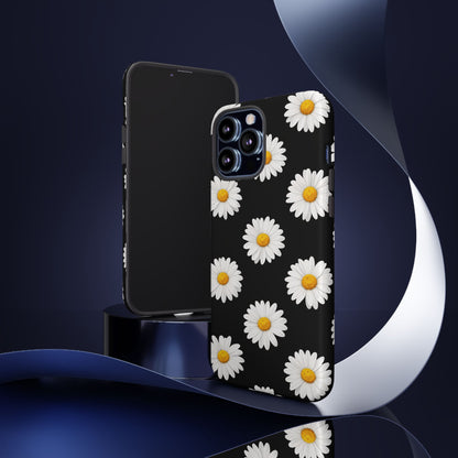 Black Daisy Floral Tough Phone Case – Cute Protective Cover for Iphone, Samsung Galaxy and Pixel