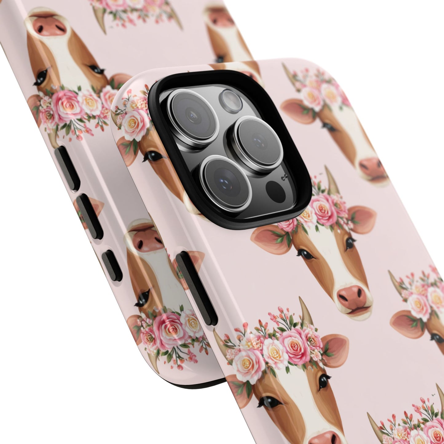 Floral Cow Phone Case – Cute Pink Cow Print Tough Protective Case for Iphone, Samsung Galaxy and Pixel