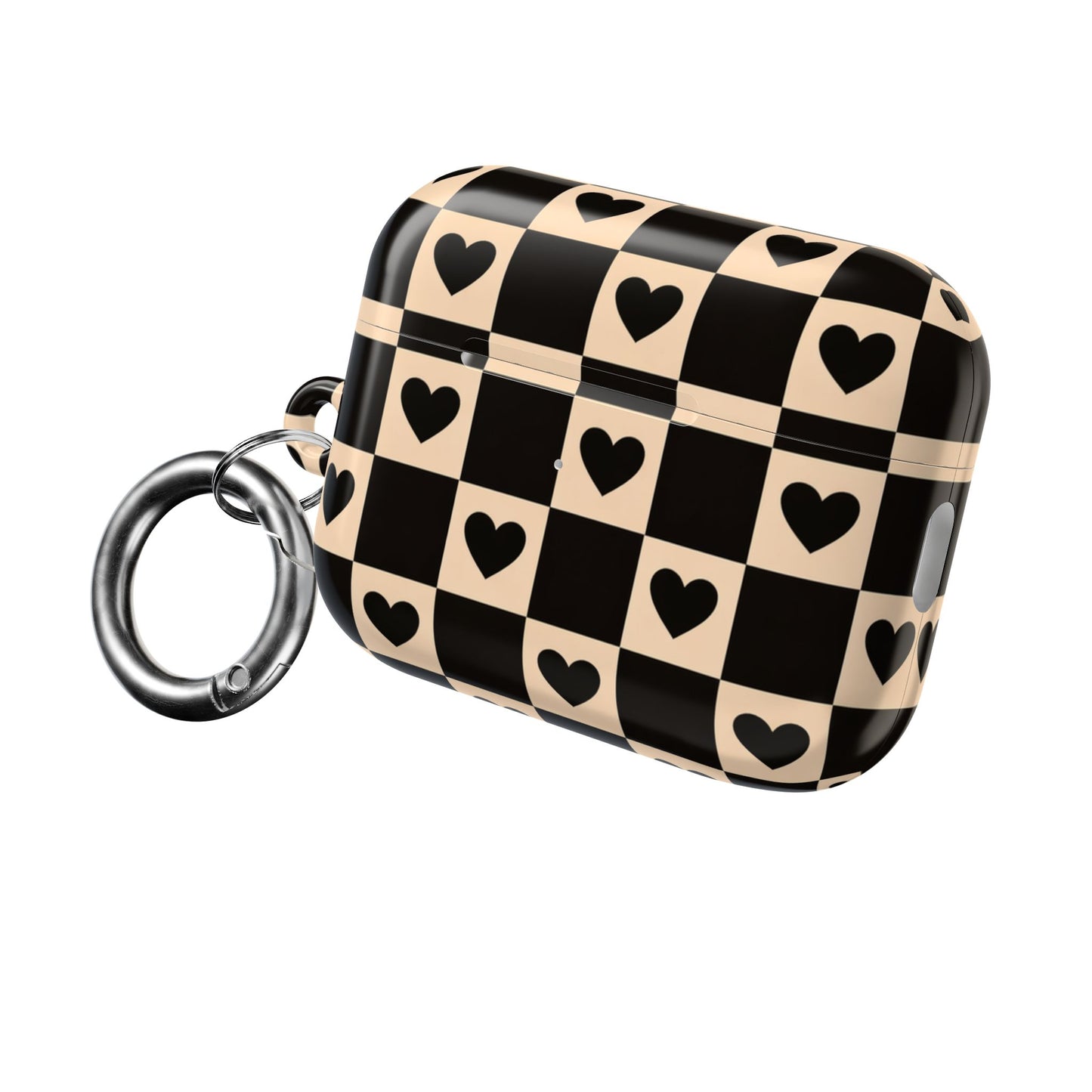 Checkerboard Heart AirPod Case — Retro Black & Beige Protective Cover