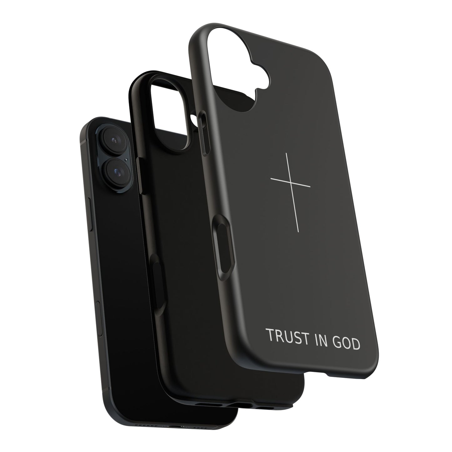 Trust in God Phone Case Minimal Cross Christian Black Tough Cover