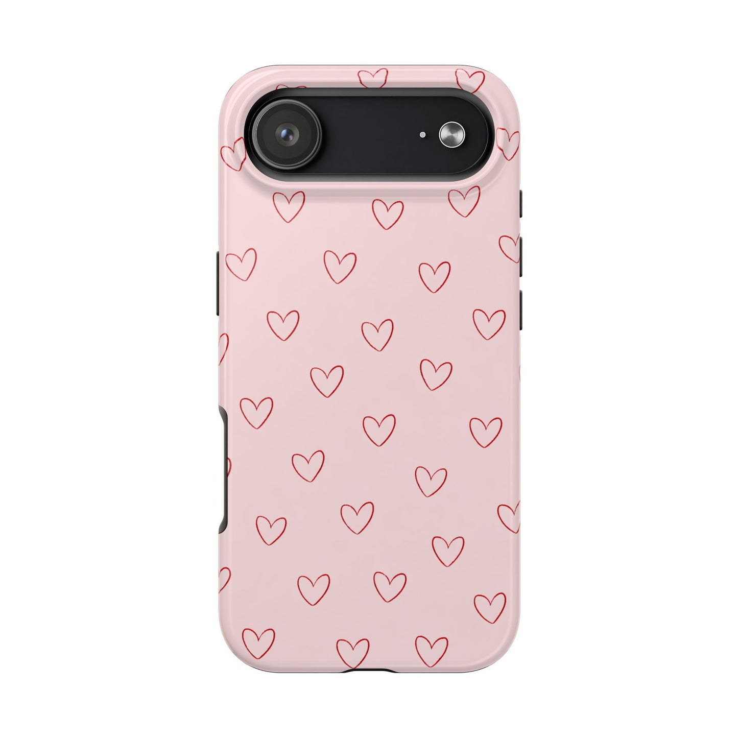 Pink Doodle Hearts Phone Case | Minimal Cute Heart Pattern Tough Case