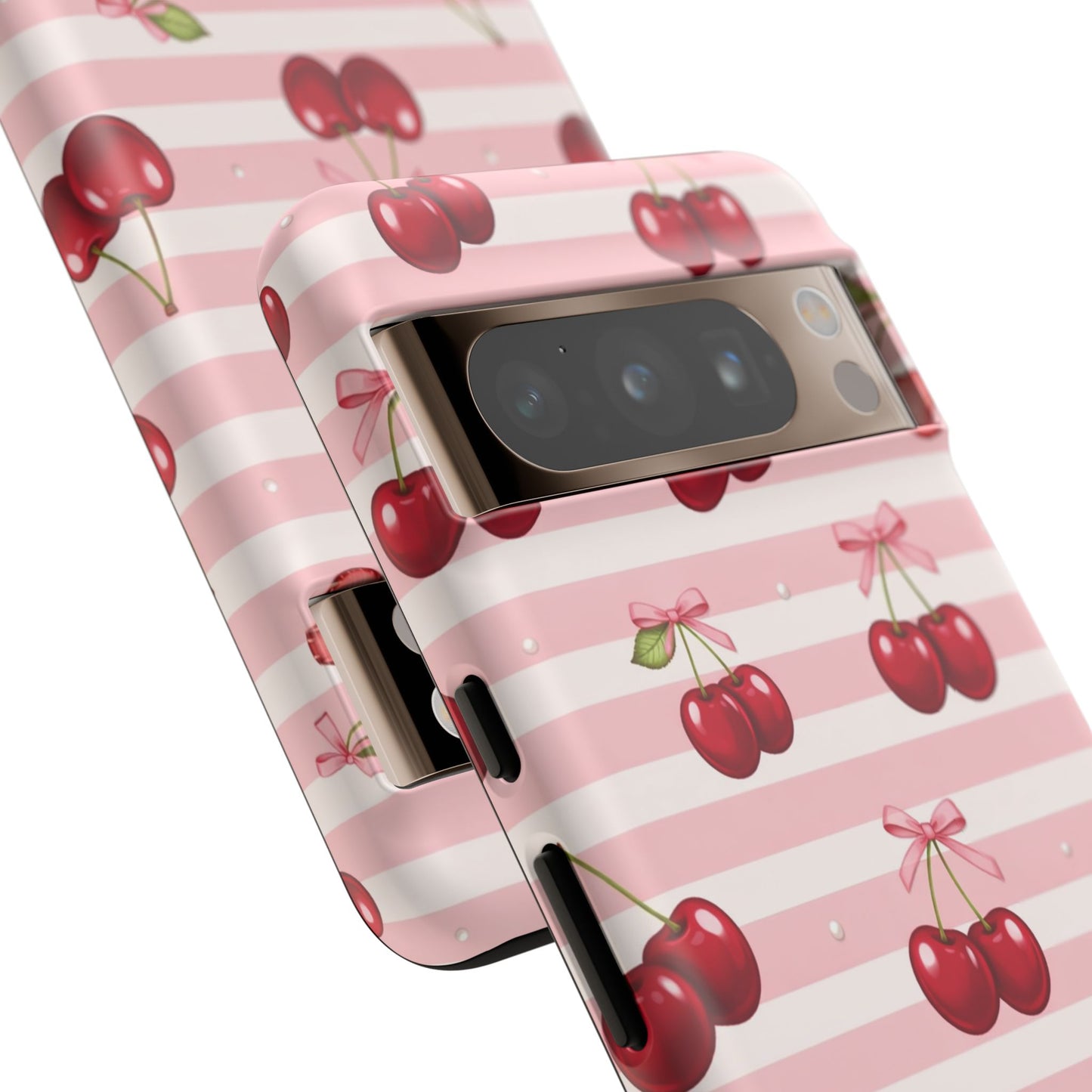 Coquette Cherry Bow Phone Case | Cute Pink Aesthetic Cherry Pattern Tough Case for iPhone & Samsung
