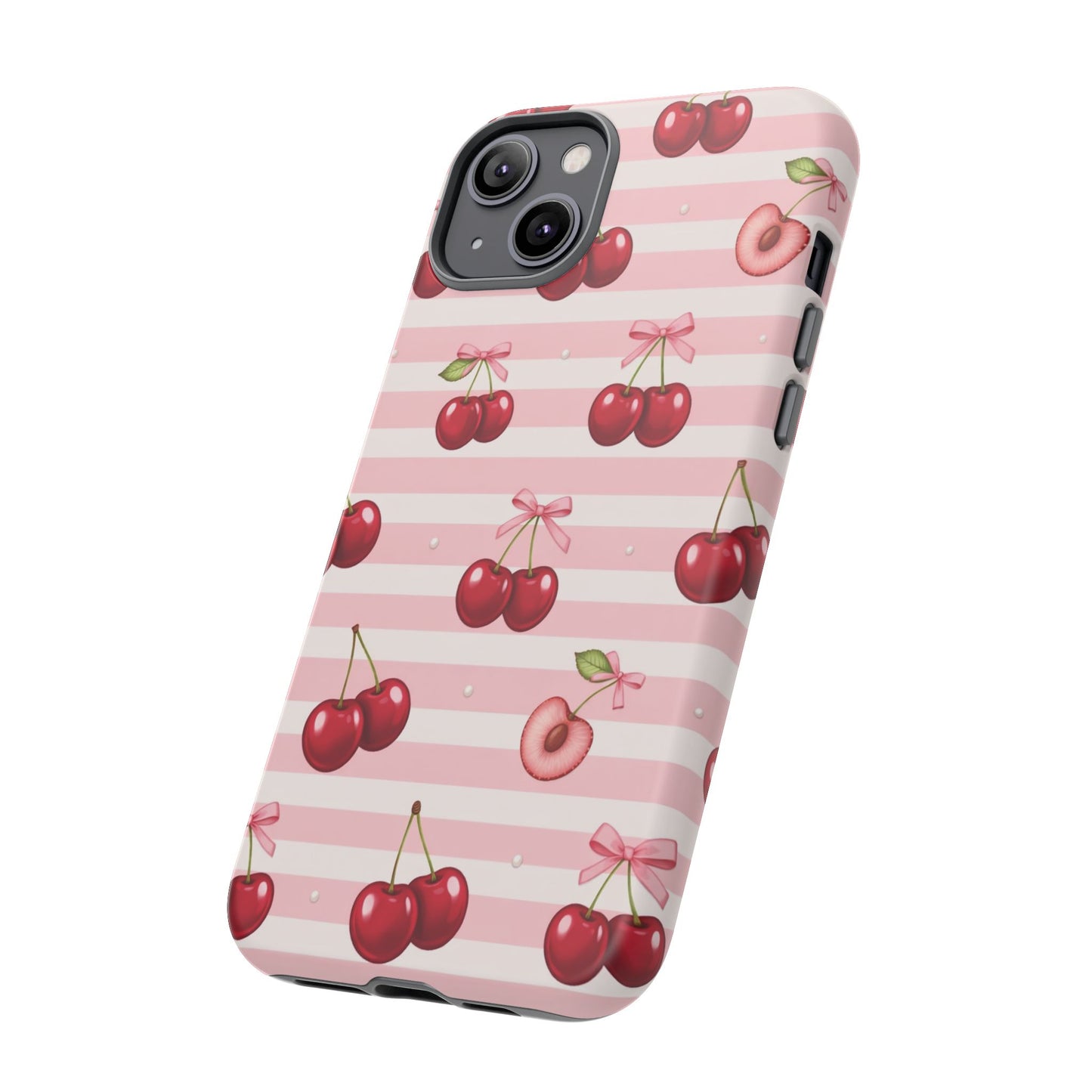 Coquette Cherry Bow Phone Case | Cute Pink Aesthetic Cherry Pattern Tough Case for iPhone & Samsung