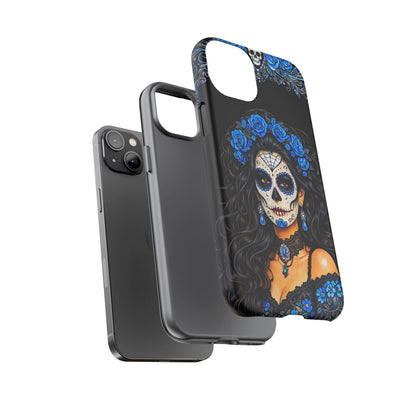 Blue Sugar Skull Woman Phone Case – Day of the Dead Aesthetic Tough Cover