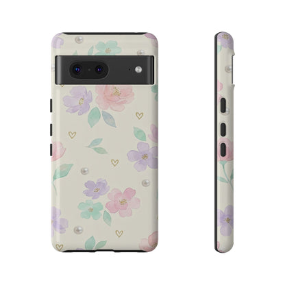 Pastel Floral Phone Case – Coquette Watercolor Flower Hearts Tough Case (iPhone, Samsung, Pixel)