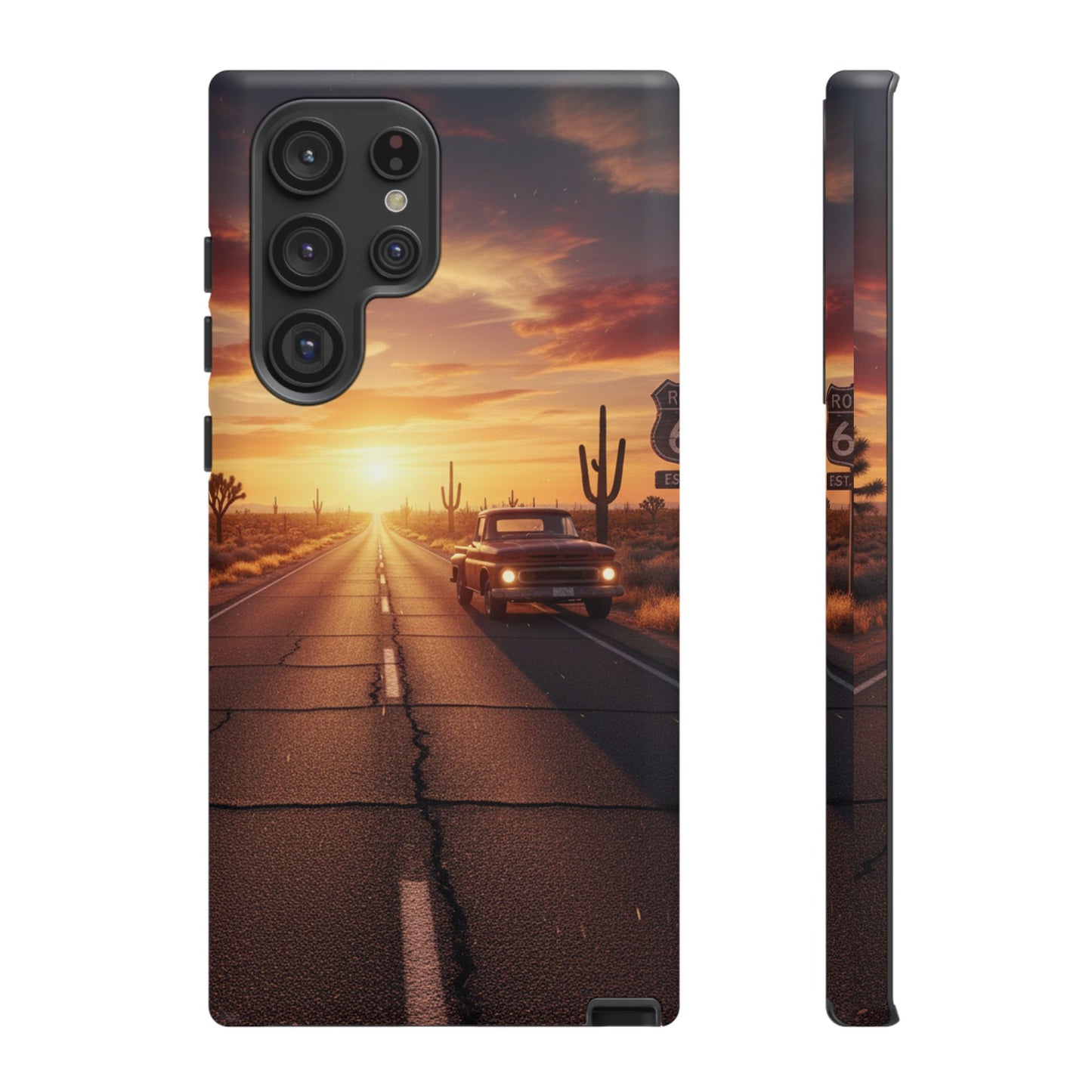 Route 66 Sunset Desert Highway Phone Case – Road Trip Travel Aesthetic Tough Case