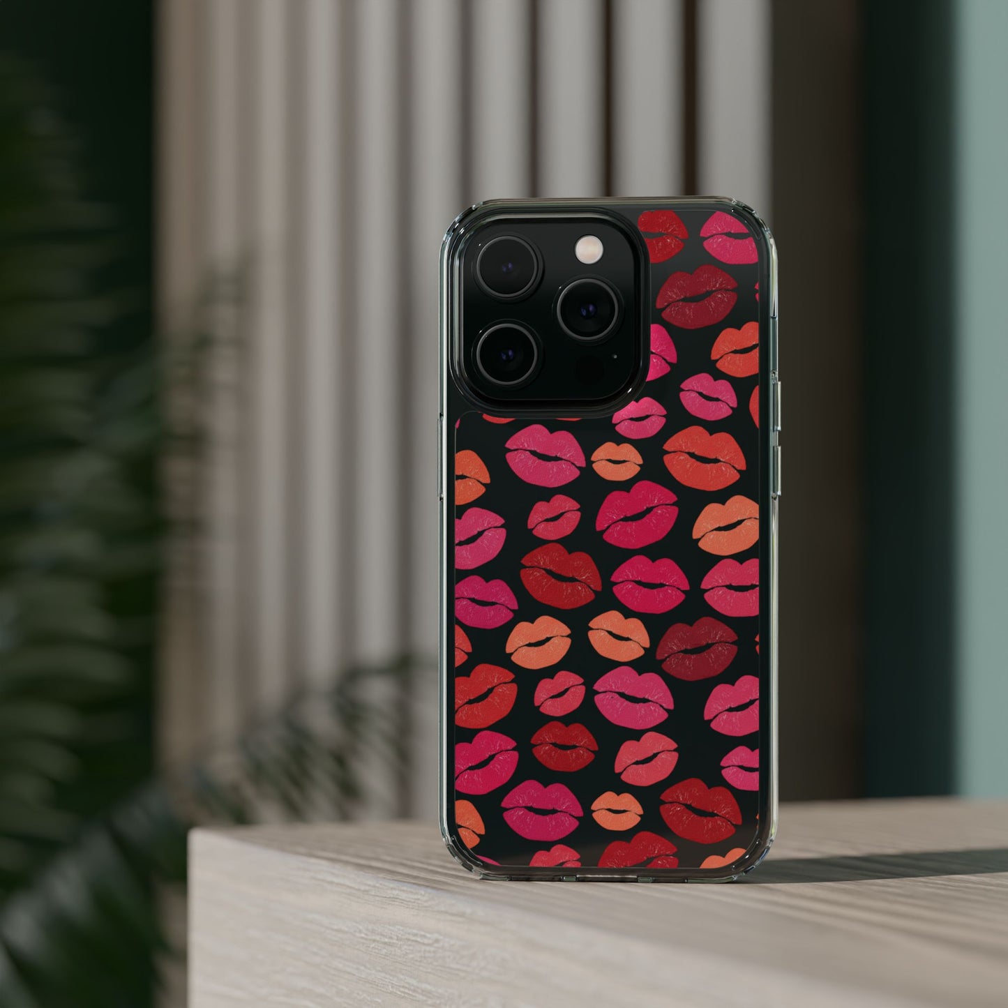 Kiss Print Clear Phone Case | Red Lip Pattern Impact-Resistant Case