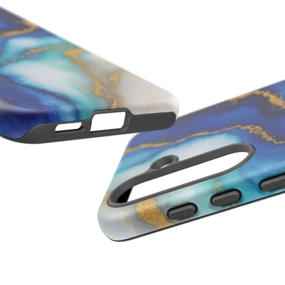 Blue & Gold Marble Phone Case – Luxury Resin Art Tough Case (iPhone, Samsung, Pixel)