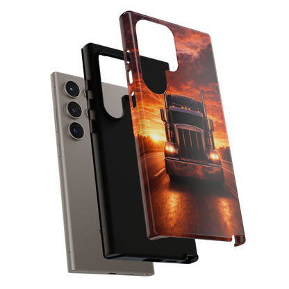 Big Rig Truck Phone Case Sunset Highway Semi Truck iPhone Samsung Cover