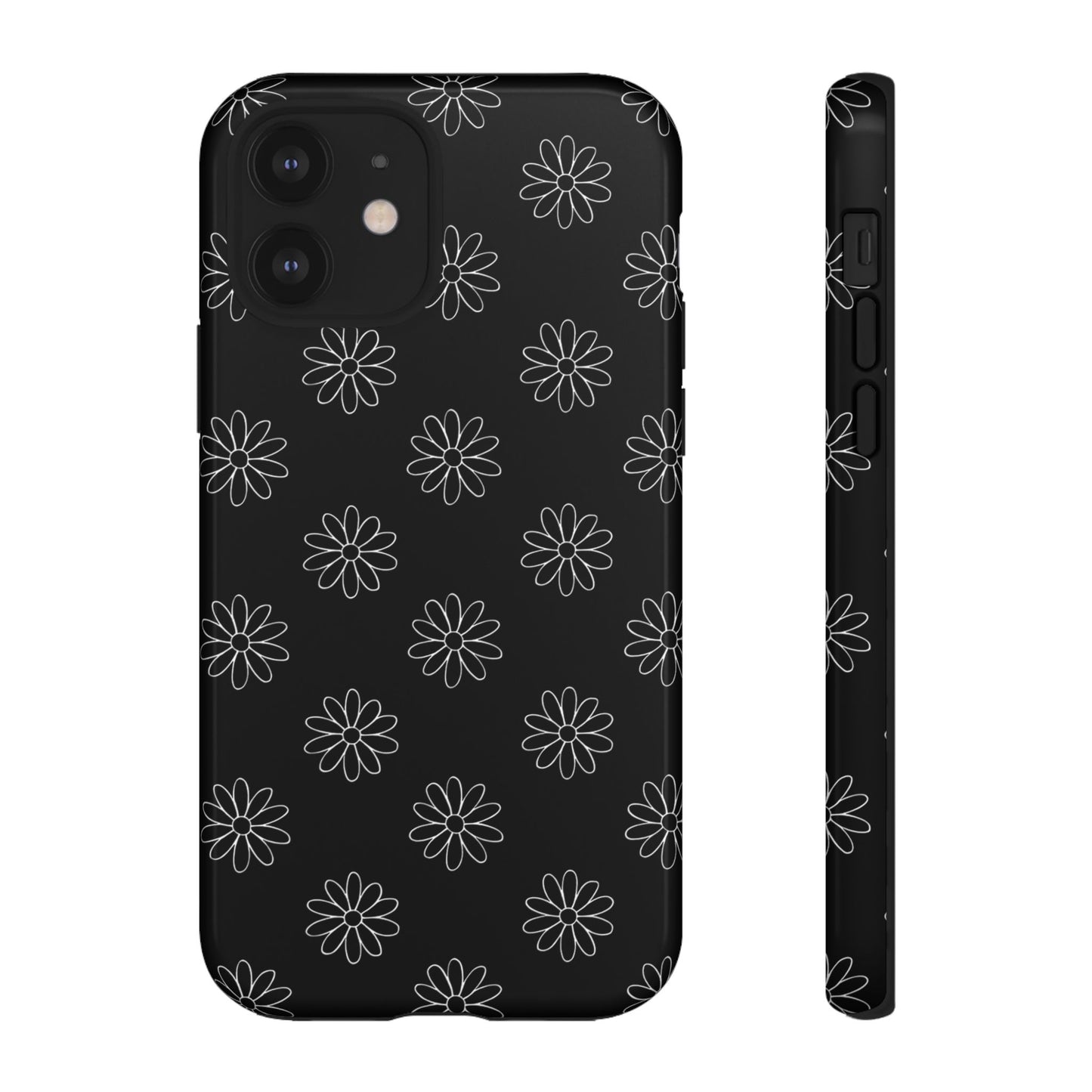 Black Daisy Floral Phone Case – Slim Protective Tough Case for Iphone, Samsung Galaxy and Pixel