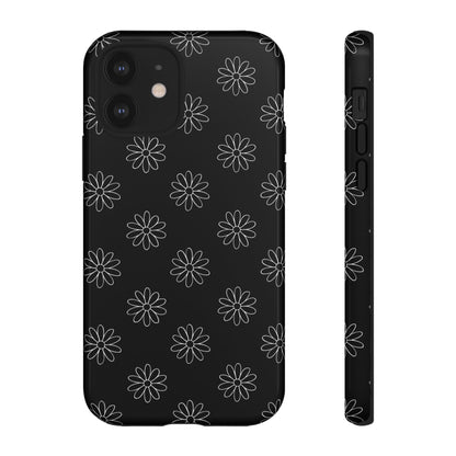 Black Daisy Floral Phone Case – Slim Protective Tough Case for Iphone, Samsung Galaxy and Pixel