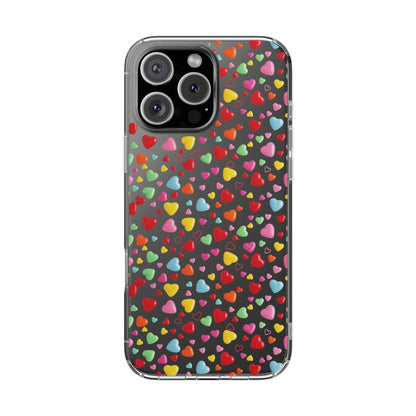 Colorful Heart Clear Phone Case | Impact-Resistant Valentine Aesthetic Case