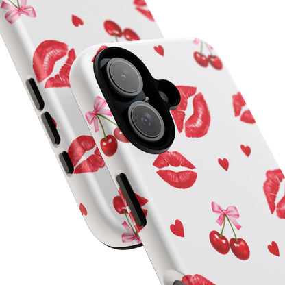 Red Lips & Cherry Phone Case – Y2K Retro Aesthetic Tough Cover