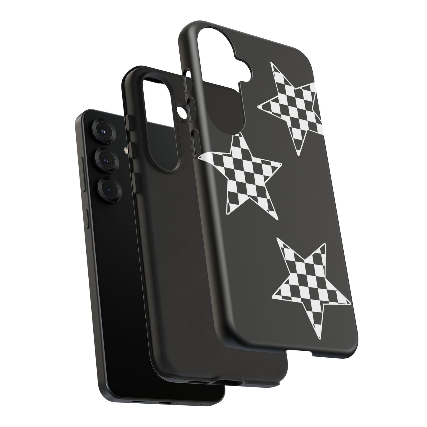 Checkered Star Tough Phone Case – Black Retro Graphic Protective Cover for Iphone, Samsung Galaxy and Pixel