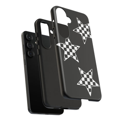 Checkered Star Tough Phone Case – Black Retro Graphic Protective Cover for Iphone, Samsung Galaxy and Pixel