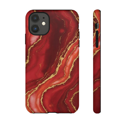 Red Agate Marble Phone Case with Gold Veins – Luxury Tough iPhone & Samsung Case