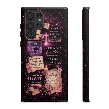 Christian Bible Verse Phone Case Pink Floral Faith Tough Protective Cover Gift