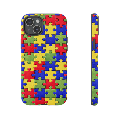 Colorful Puzzle Phone Case, Autism Awareness Jigsaw Design, Tough Protective Case, iPhone & Samsung Case, Vibrant Puzzle Pattern