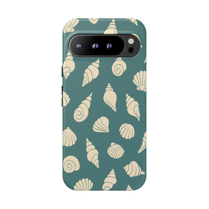 Seashell Pattern Phone Case | Teal Coastal Shells Tough Case for Iphone, Samsung Galaxy and Pixel