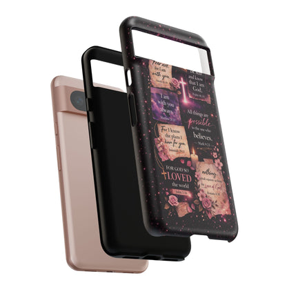 Christian Bible Verse Phone Case Pink Floral Faith Tough Protective Cover Gift