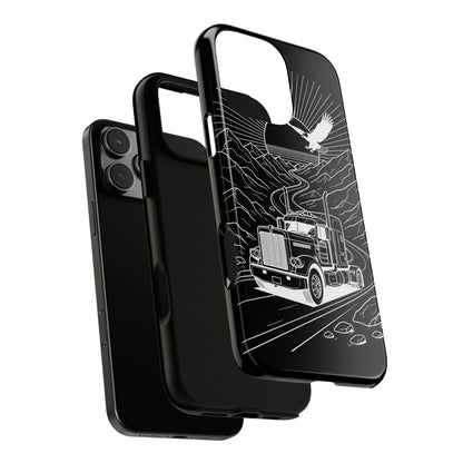 Trucker Highway Phone Case | Eagle & Mountain Line Art | Black Western Tough Case