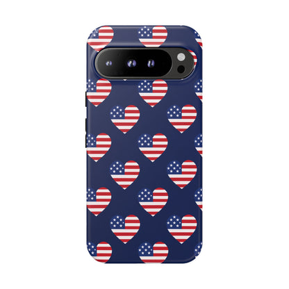Patriotic American Flag Heart Phone Case – Tough Shockproof, USA Stars & Stripes for Iphone, Samsung Galaxy and Pixel