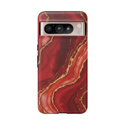 Red Agate Marble Phone Case with Gold Veins – Luxury Tough iPhone & Samsung Case