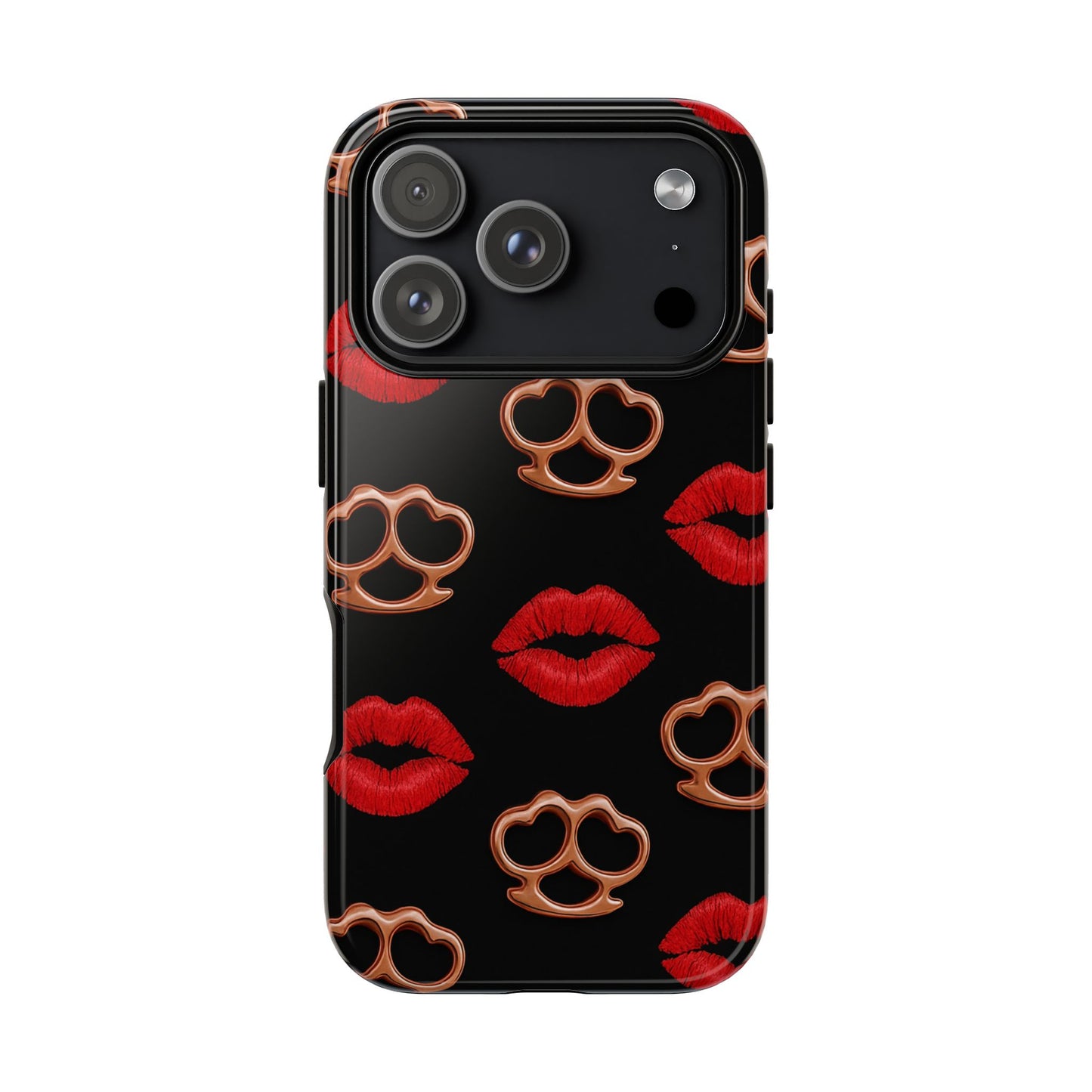 Red Lipstick & Knuckle Duster Phone Case | Bold Kiss Print Tough Protective Cover for Iphone, Samsung Galaxy and Pixel