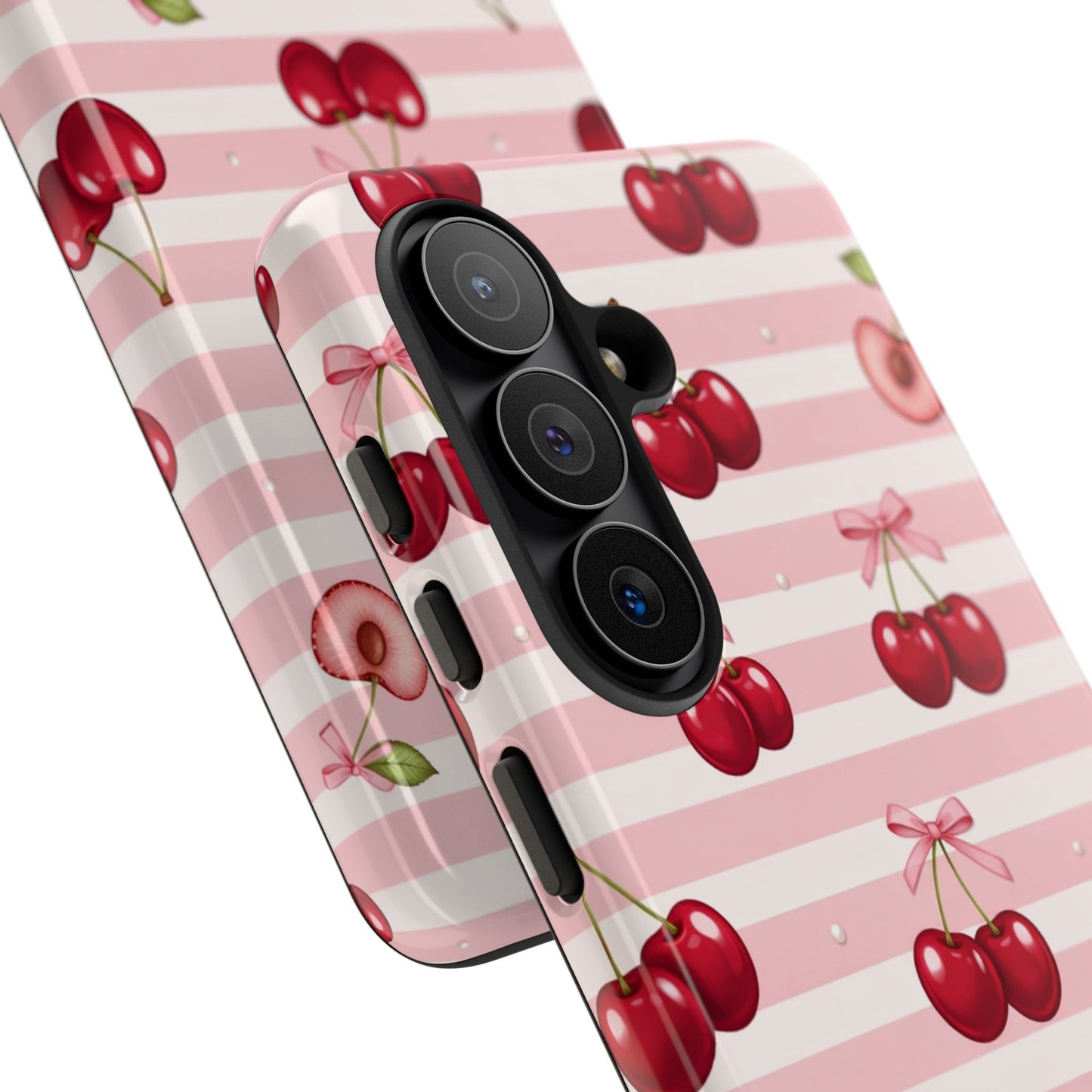 Coquette Cherry Bow Phone Case | Cute Pink Aesthetic Cherry Pattern Tough Case for iPhone & Samsung
