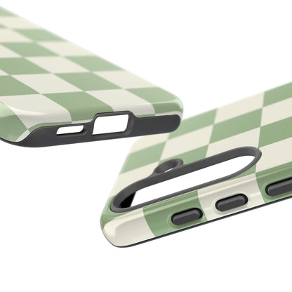 Sage Green Checkerboard Phone Case | Minimal Aesthetic Checkered iPhone & Samsung Tough Case