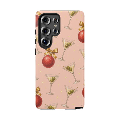 Cocktail Ornament Phone Case – Pink Martini & Cherry Pattern | Glossy or Matte for Iphone, Samsung Galaxy and Pixel