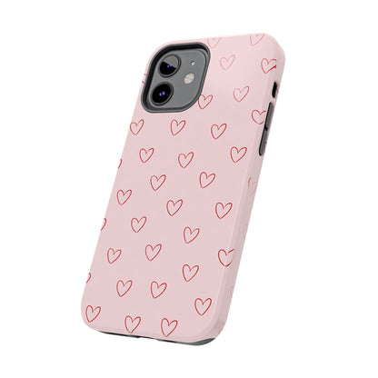 Pink Doodle Hearts Phone Case | Minimal Cute Heart Pattern Tough Case