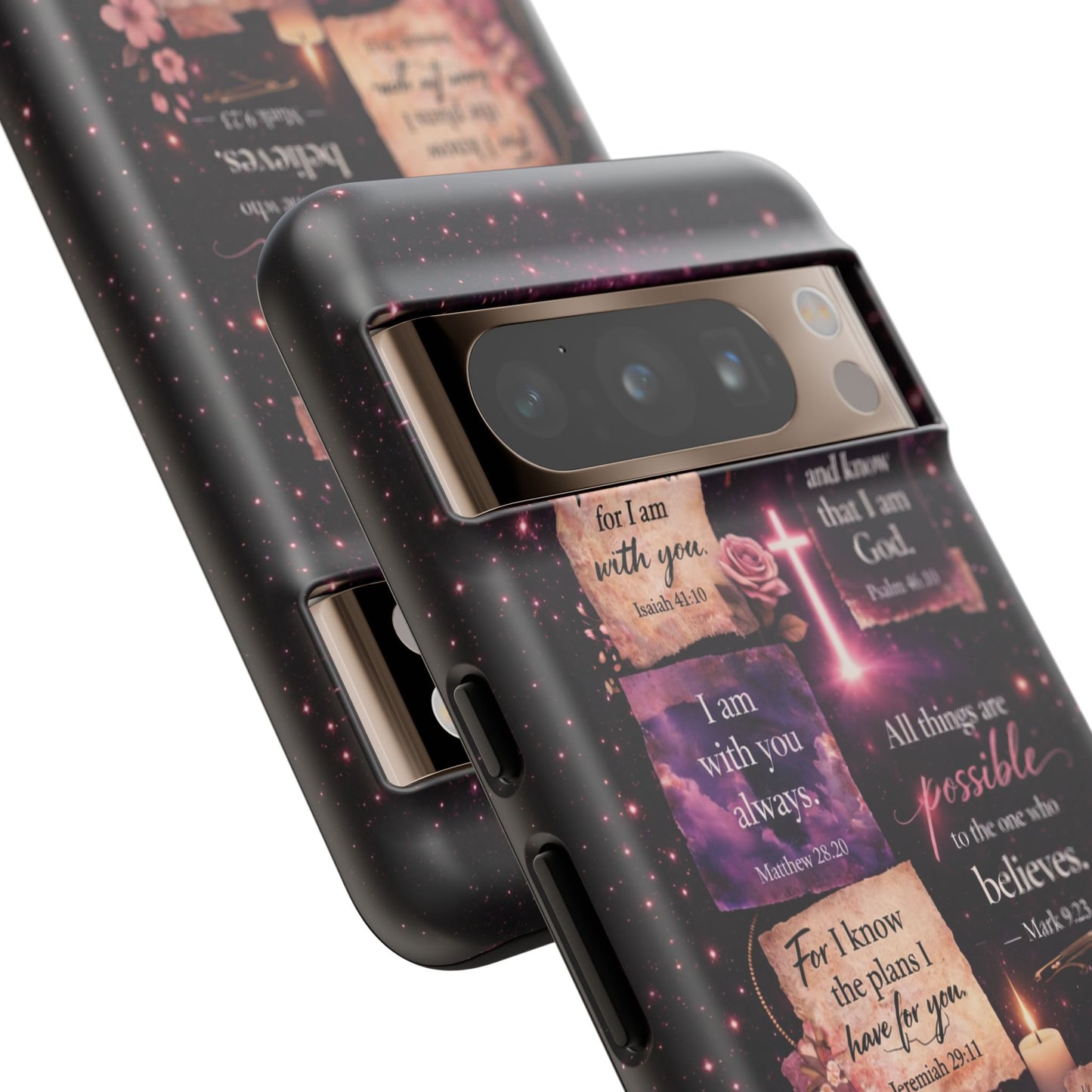 Christian Bible Verse Phone Case Pink Floral Faith Tough Protective Cover Gift