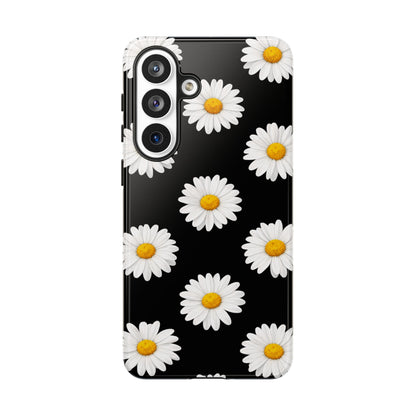 Black Daisy Floral Tough Phone Case – Cute Protective Cover for Iphone, Samsung Galaxy and Pixel