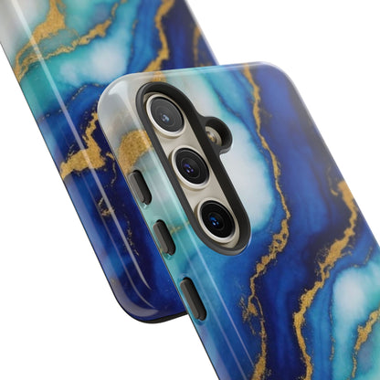 Blue & Gold Marble Phone Case – Luxury Resin Art Tough Case (iPhone, Samsung, Pixel)