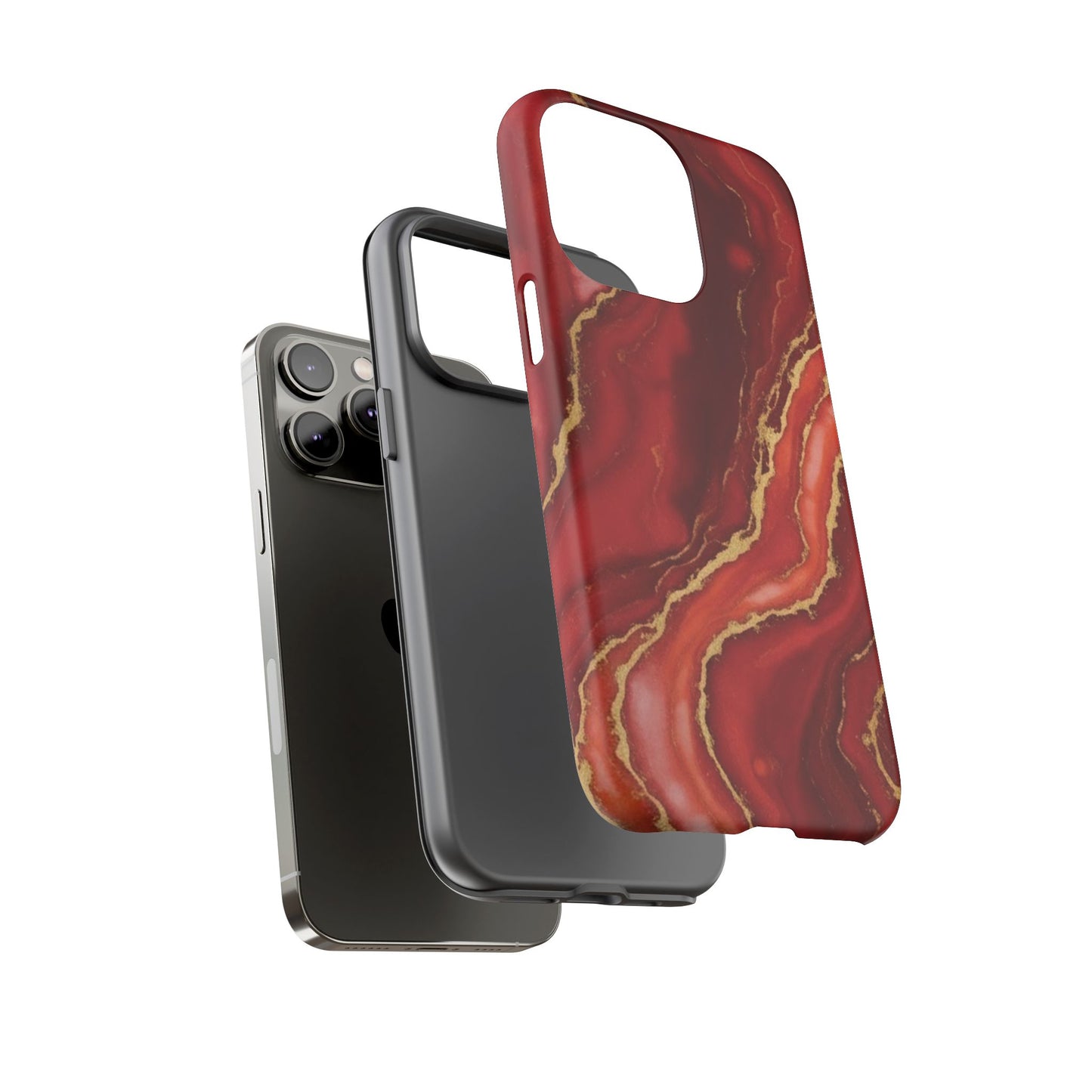 Red Agate Marble Phone Case with Gold Veins – Luxury Tough iPhone & Samsung Case