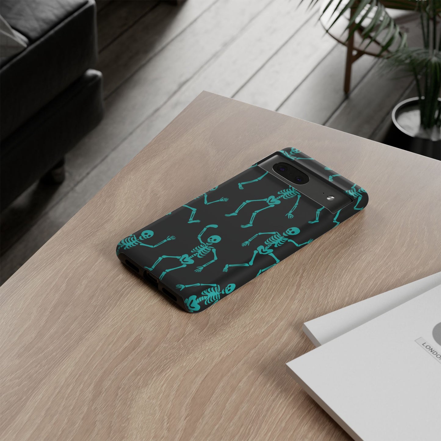 Dancing Teal Skeletons Phone Case | Tough Protective Case for Iphone, Samsung Galaxy and Pixel