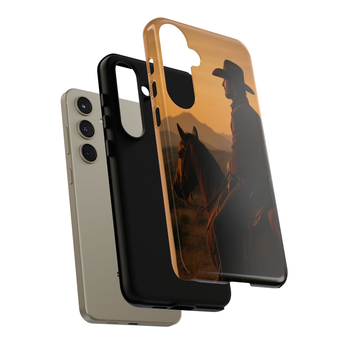 Western Cowboy Sunset Phone Case | Horse Rider Desert Aesthetic Tough Protective Case