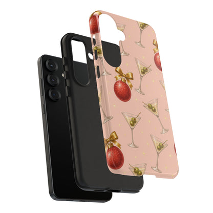 Cocktail Ornament Phone Case – Pink Martini & Cherry Pattern | Glossy or Matte for Iphone, Samsung Galaxy and Pixel