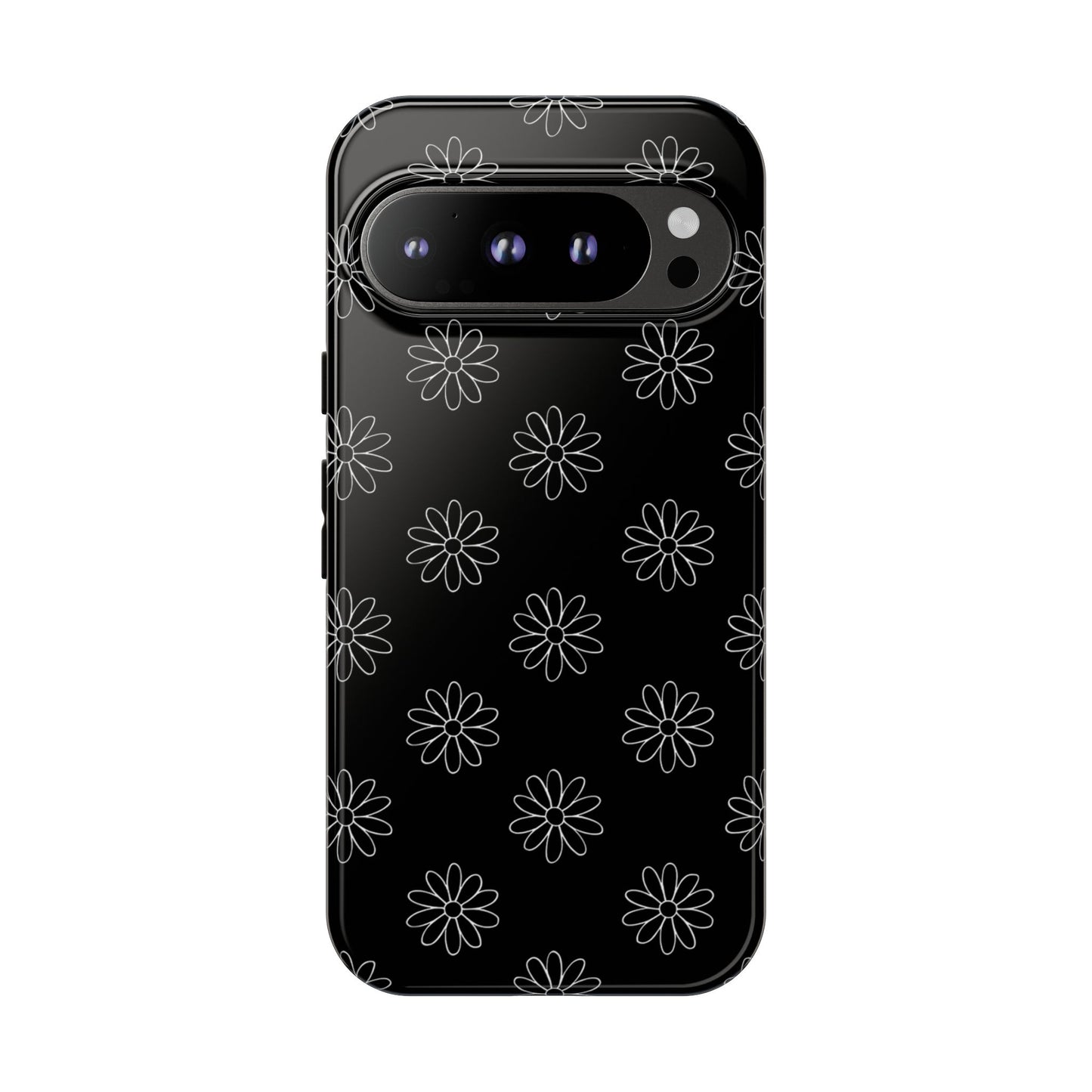Black Daisy Floral Phone Case – Slim Protective Tough Case for Iphone, Samsung Galaxy and Pixel