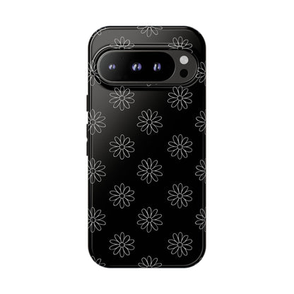 Black Daisy Floral Phone Case – Slim Protective Tough Case for Iphone, Samsung Galaxy and Pixel