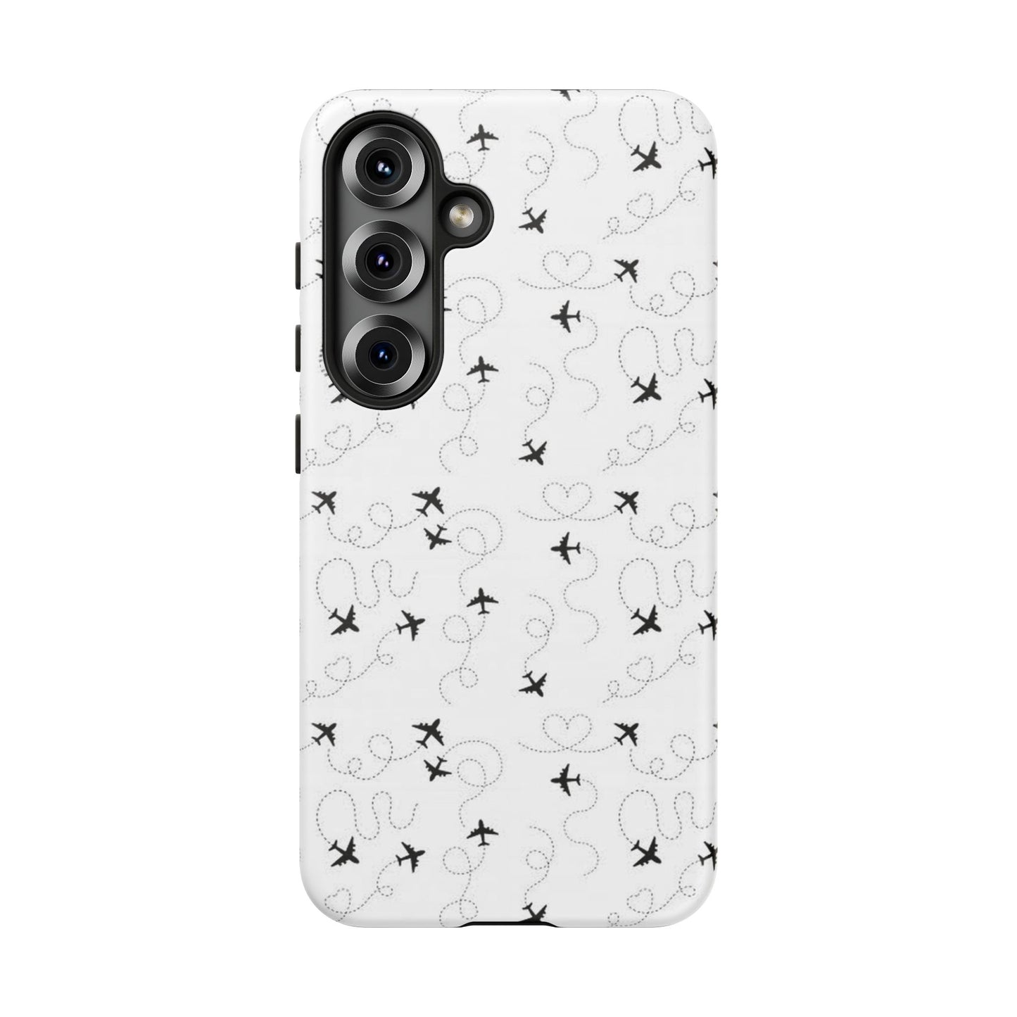 Minimal Paper Airplane Pattern Phone Case – Black White Aesthetic Tough Cover