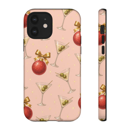 Cocktail Ornament Phone Case – Pink Martini & Cherry Pattern | Glossy or Matte for Iphone, Samsung Galaxy and Pixel