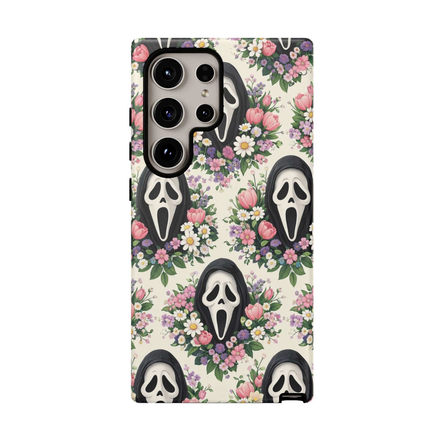 Floral Ghost Face Aesthetic Phone Case – Cute Spooky Tough Cover