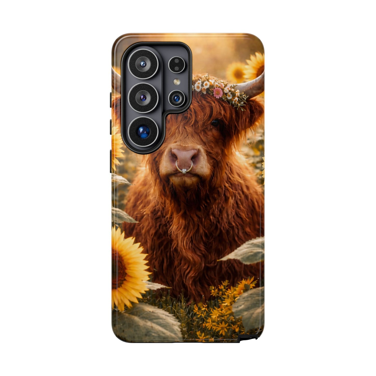 Highland Cow Sunflower Phone Case | Floral Farmhouse iPhone, Samsung Galaxy and Pixel Cover